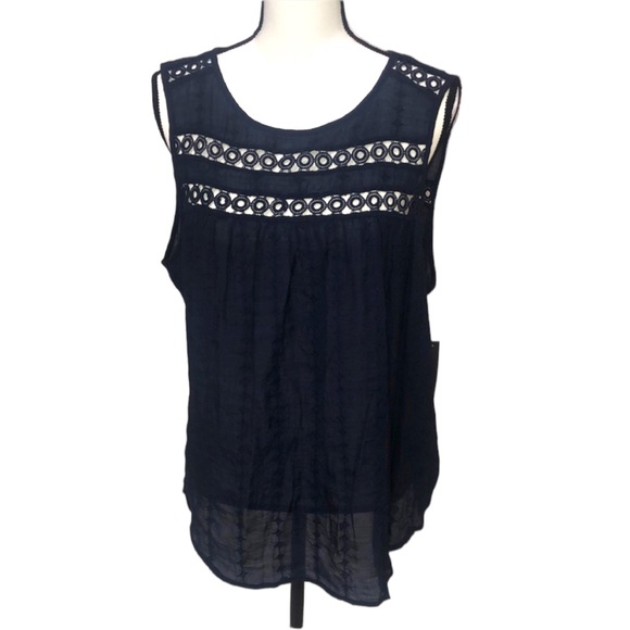 Zac & Rachel Sleeveless Top Women’s XL Navy gauzy lace trim tank - Picture 1 of 8